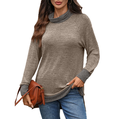 Women's Color Block Cowl Neck Long Sleeve Tunic Top