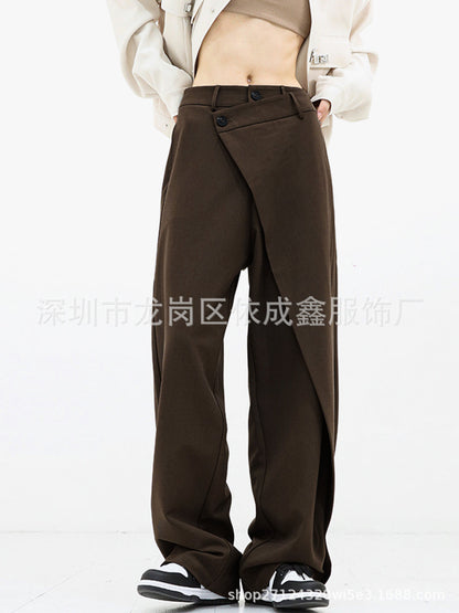 Women's Asymmetrical Button Wide Leg Dress Pants