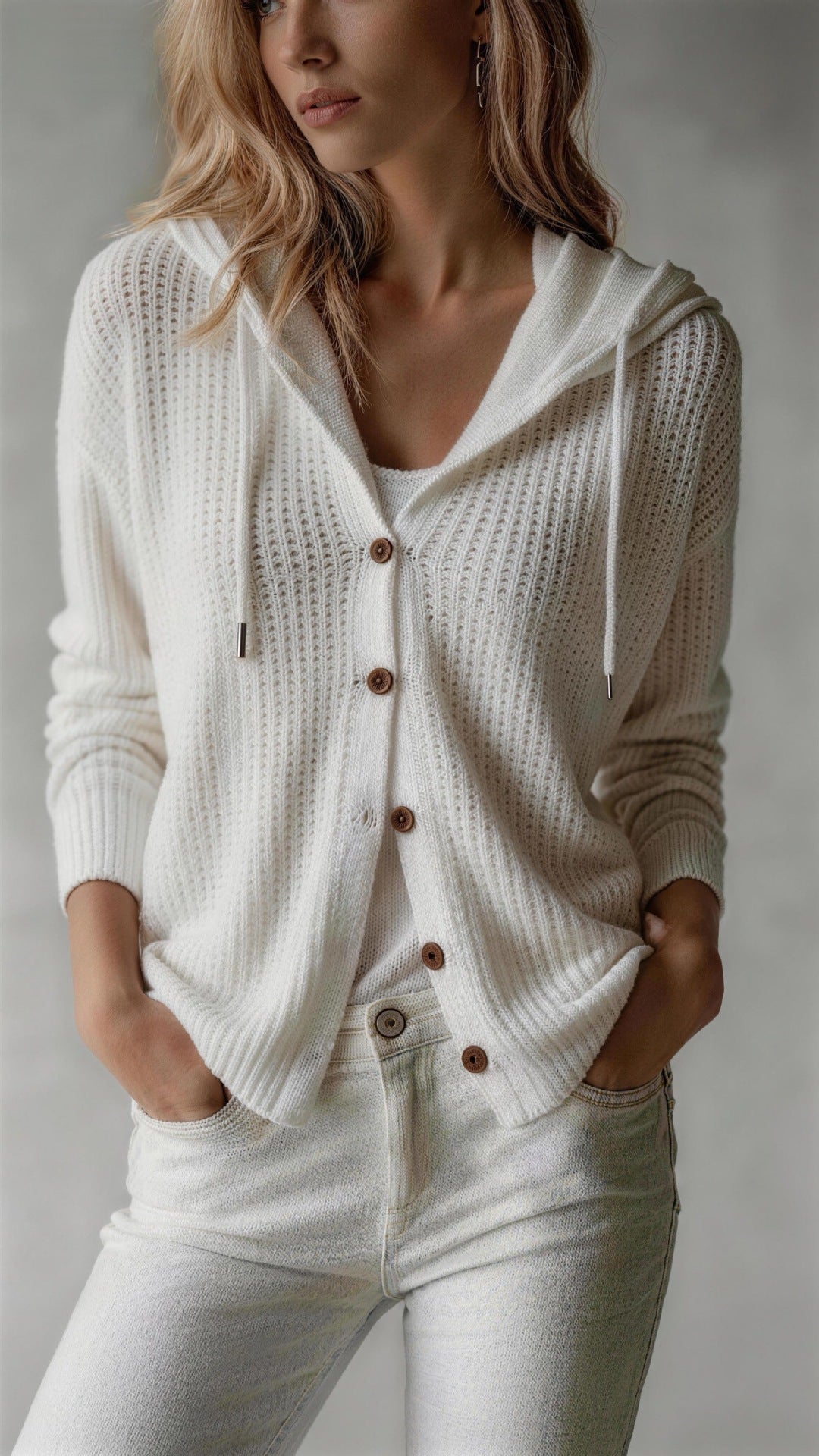 Women's Oversized Hooded Knit Cardigan Button Front