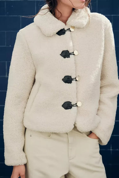 Women's Cropped Fleece Lapel Jacket Chic Short Coat