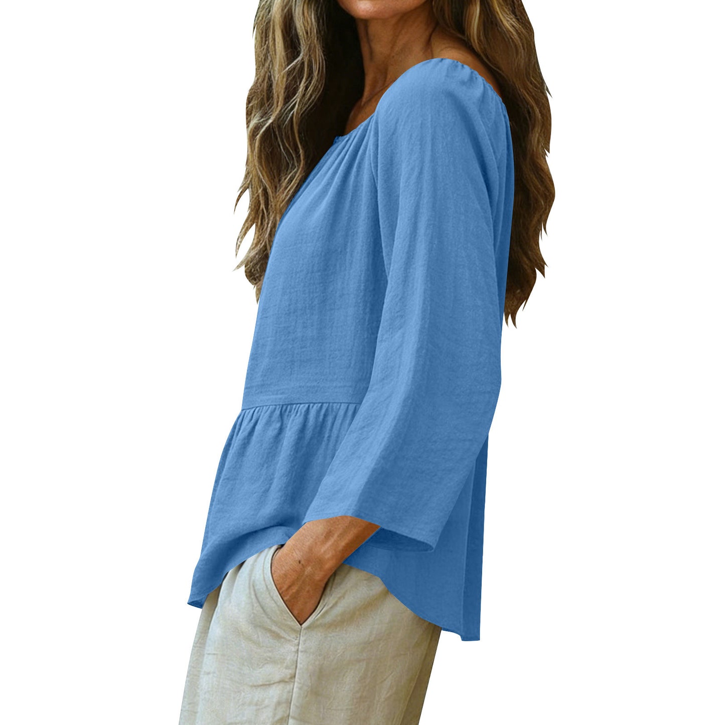 Linen Off Shoulder Blouse Relaxed Fit Boho Top