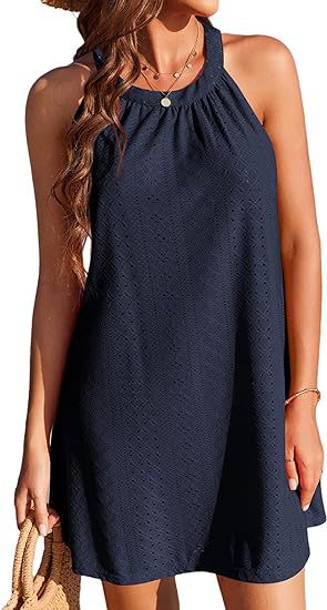 Eyelet Crochet Cover Up Dress Sleeveless Beach Mini