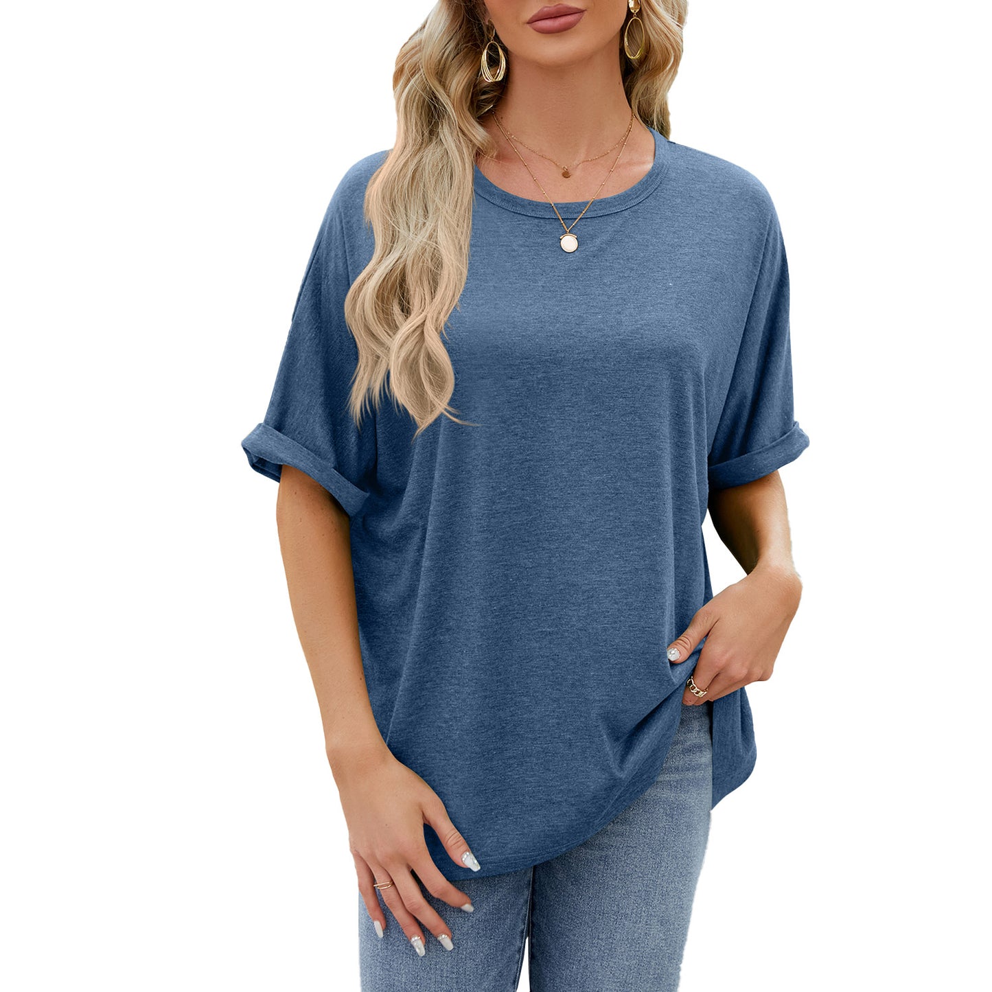 Loose Fit Crew Neck Short Sleeve Casual Basic Tee