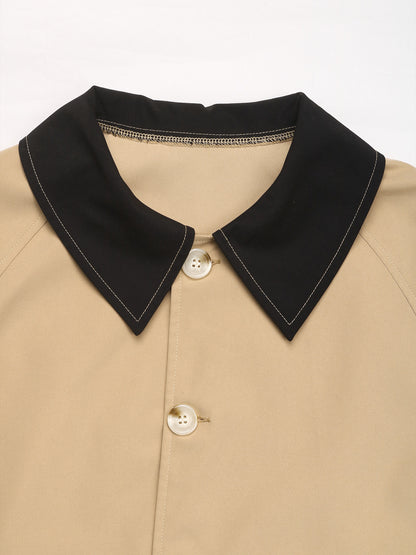 Contrast Collar Cropped Oversized Button Front Jacket