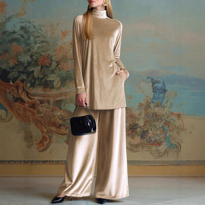 Velvet Turtleneck Wide Leg Pants Lounge Set