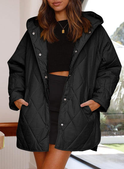 Womens Oversized Hooded Quilted Lightweight Jacket