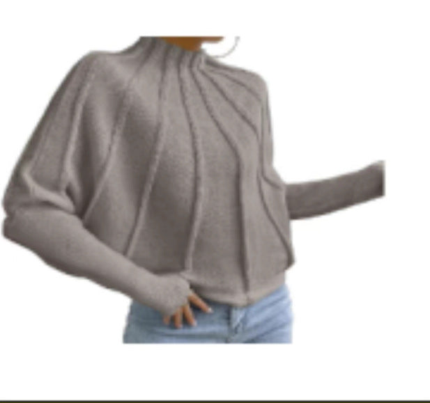 Women's Mock Neck Batwing Chunky Knit Pullover Sweater