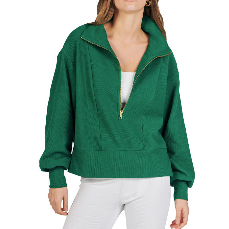 Women's Quarter Zip Collared Sweatshirt Long Sleeve
