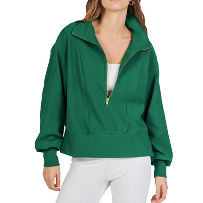 Women's Quarter Zip Collared Sweatshirt Long Sleeve