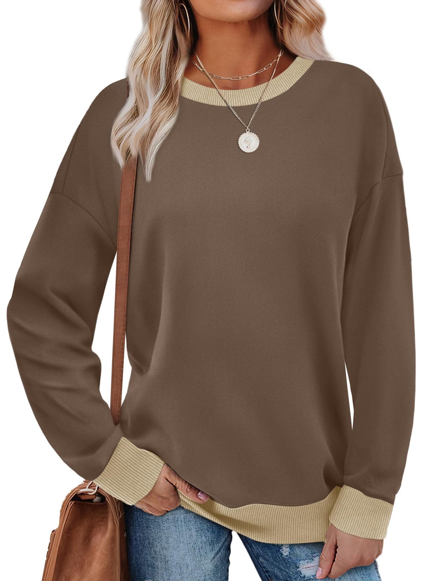 Colorblock Crewneck Pullover Sweatshirt for Women