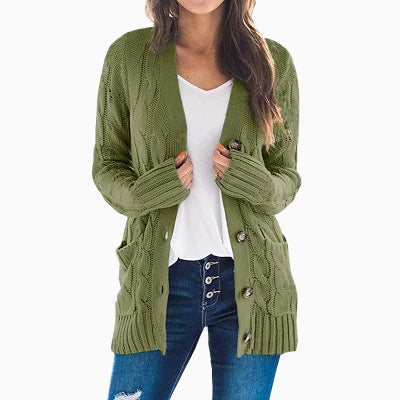 Womens Chunky Cable Knit Button Cardigan Sweater Pockets