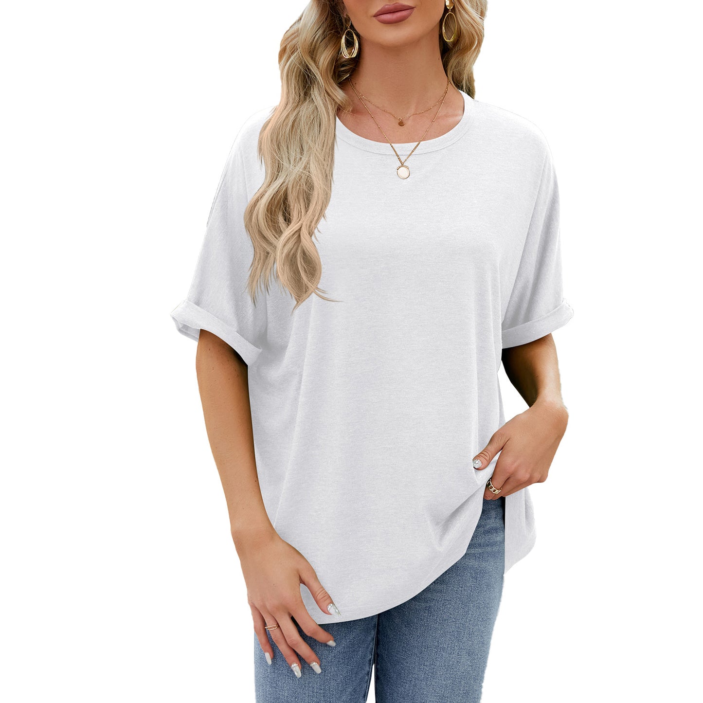 Loose Fit Crew Neck Short Sleeve Casual Basic Tee