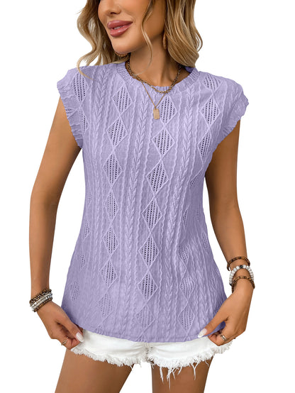 Women's Jacquard Sleeveless Top – Casual Summer Tank Blouse