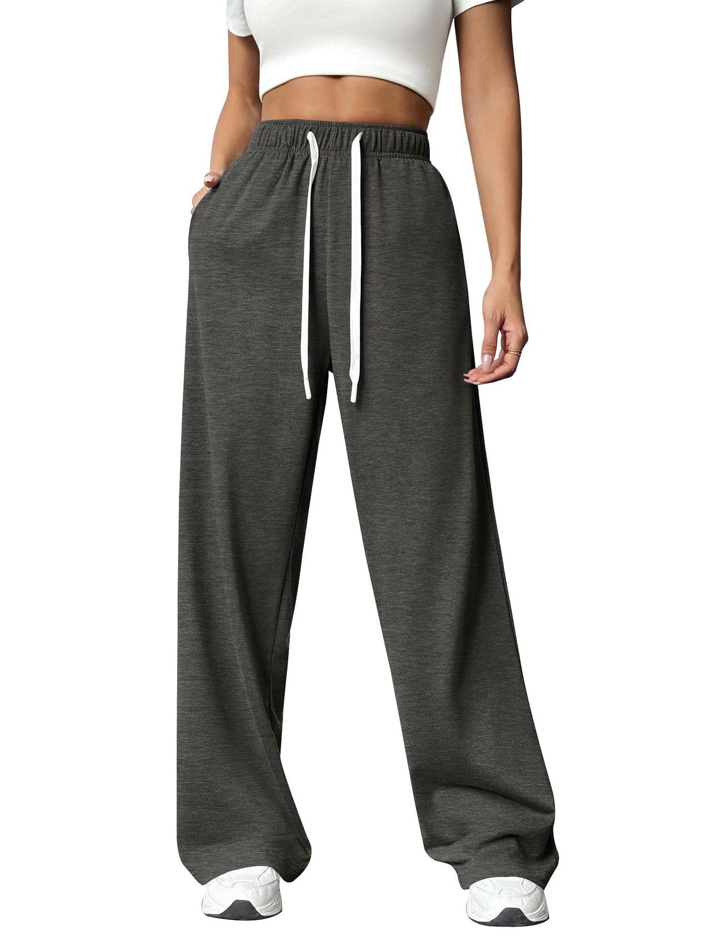 Cotton High-Waist Wide-Leg Jogger Pants Casual Lounge