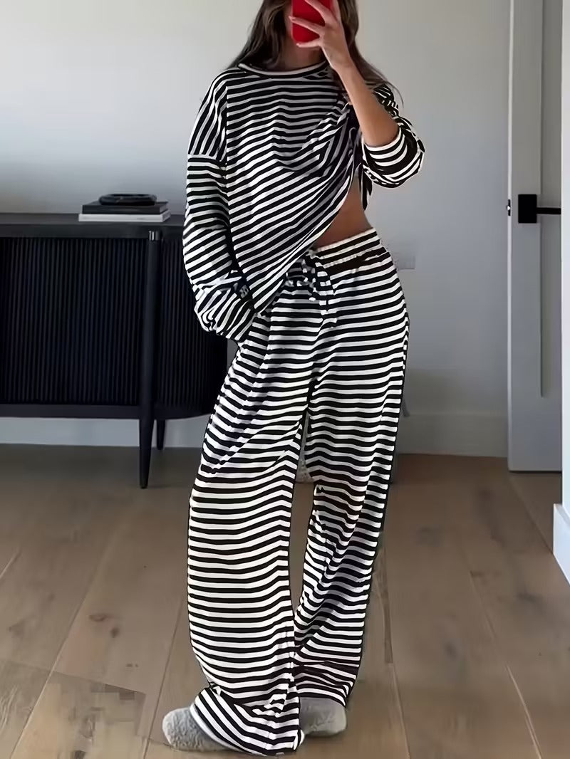 Boutique Striped Lounge Set Long Sleeve Top & Pants