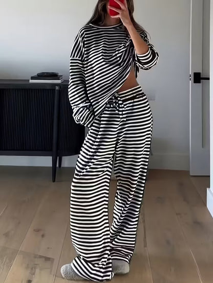 Boutique Striped Lounge Set Long Sleeve Top & Pants