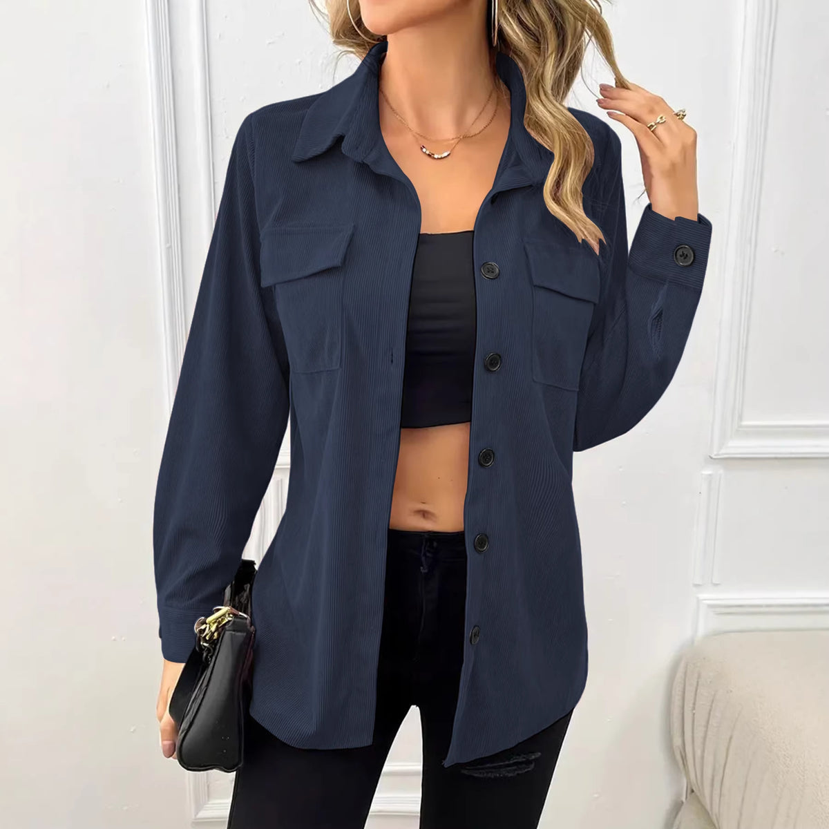 Women's Oversized Corduroy Shacket Button Down Shirt