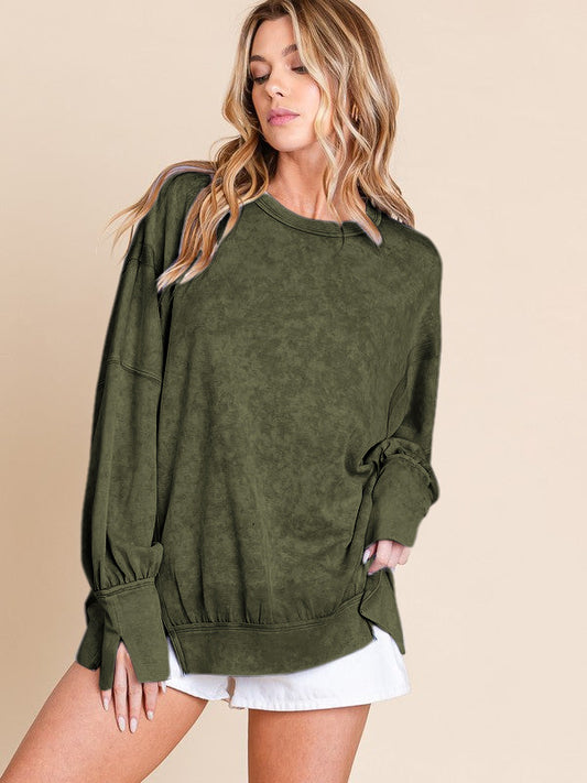 Acid Wash Oversized Sweatshirt Side Slit Drop Shoulder