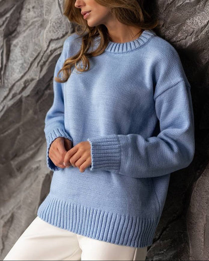 Women's Oversized Crew Neck Solid Knit Pullover Sweater