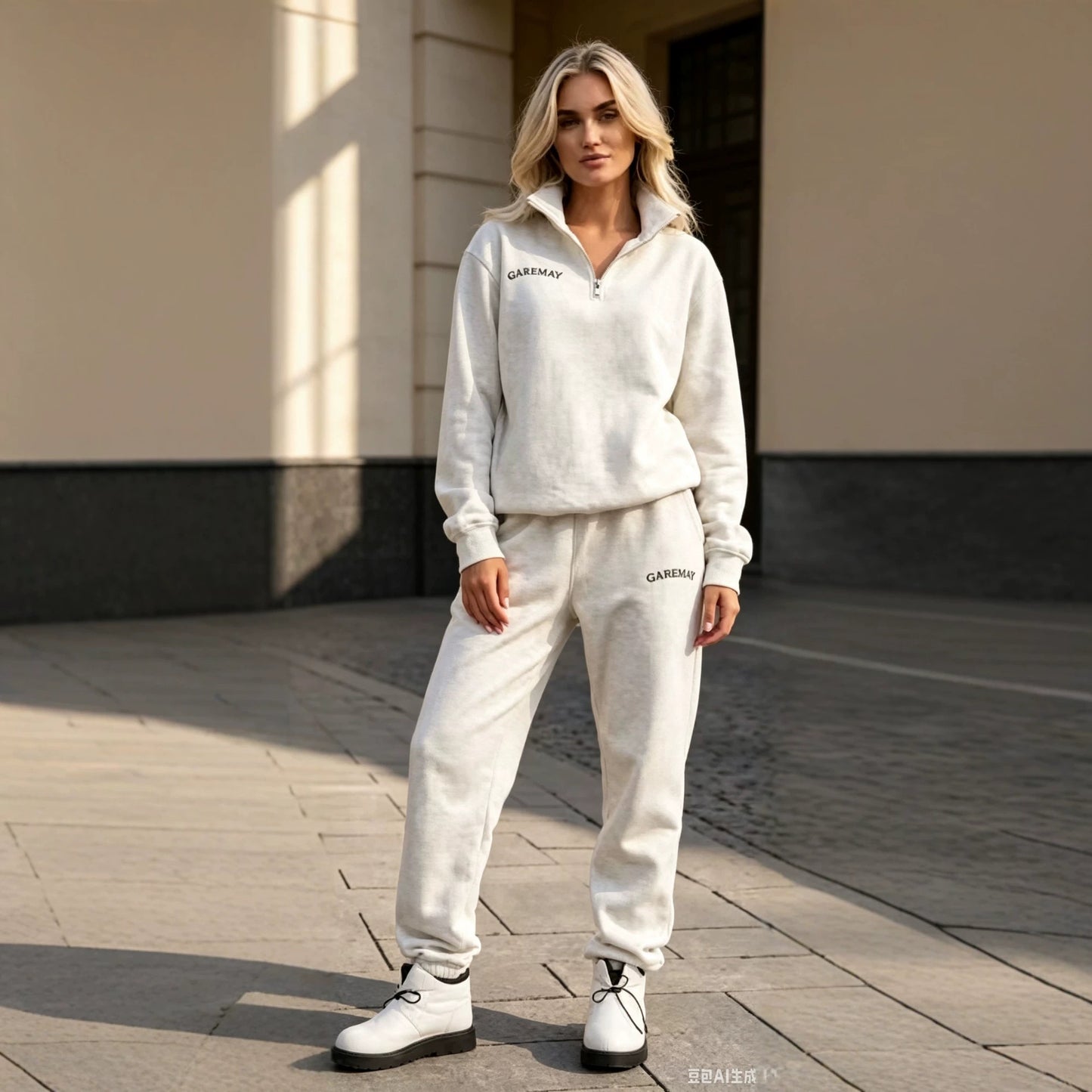 Women's Embroidered Quarter Zip Sweatsuit Jogger Set