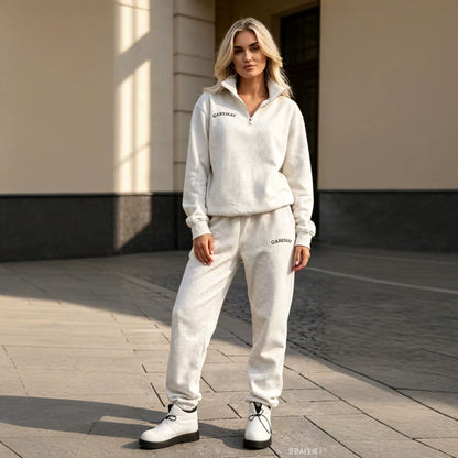 Women's Embroidered Quarter Zip Sweatsuit Jogger Set