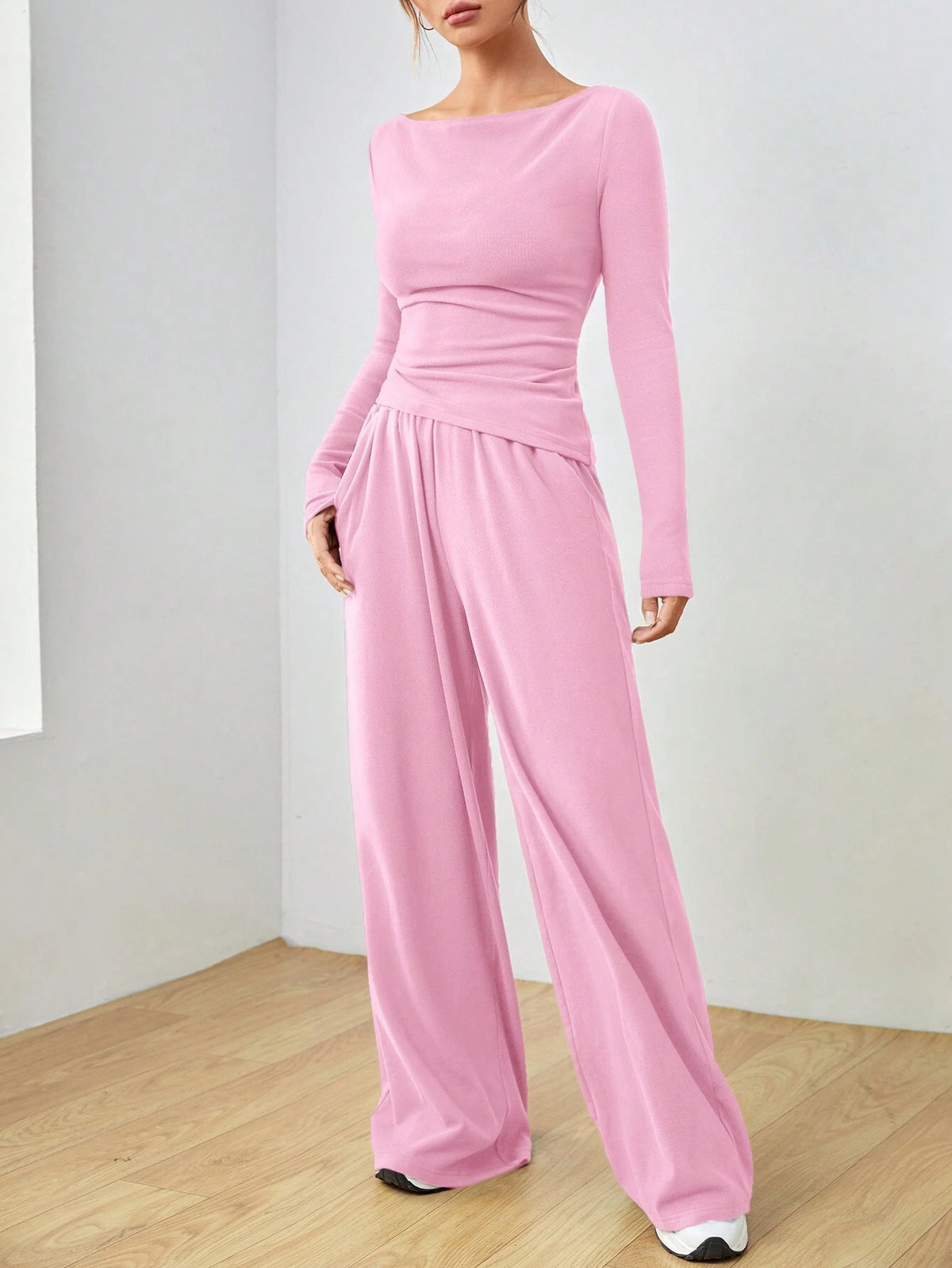 Women's Two Piece Wide Leg Pants Set Long Sleeve