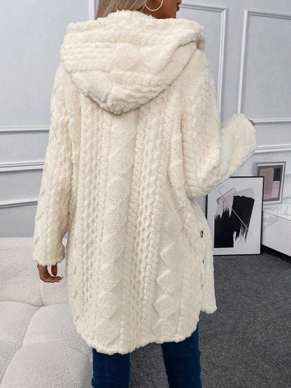 Women's Fuzzy Hooded Button Cardigan Winter Warm Coat
