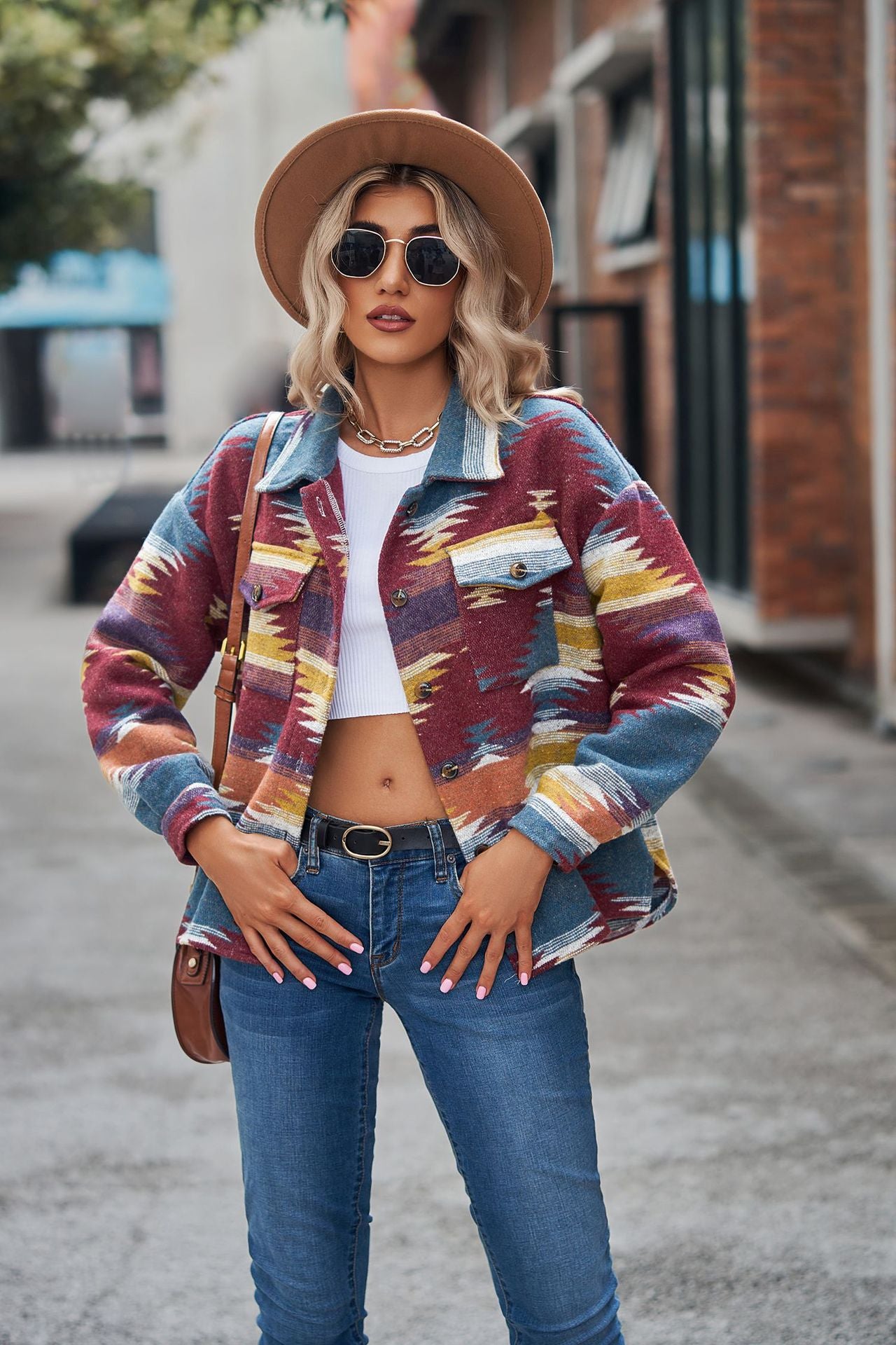 Women's Aztec Shacket Oversized Button Front Jacket