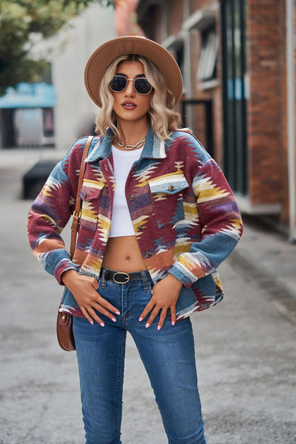 Women's Aztec Shacket Oversized Button Front Jacket