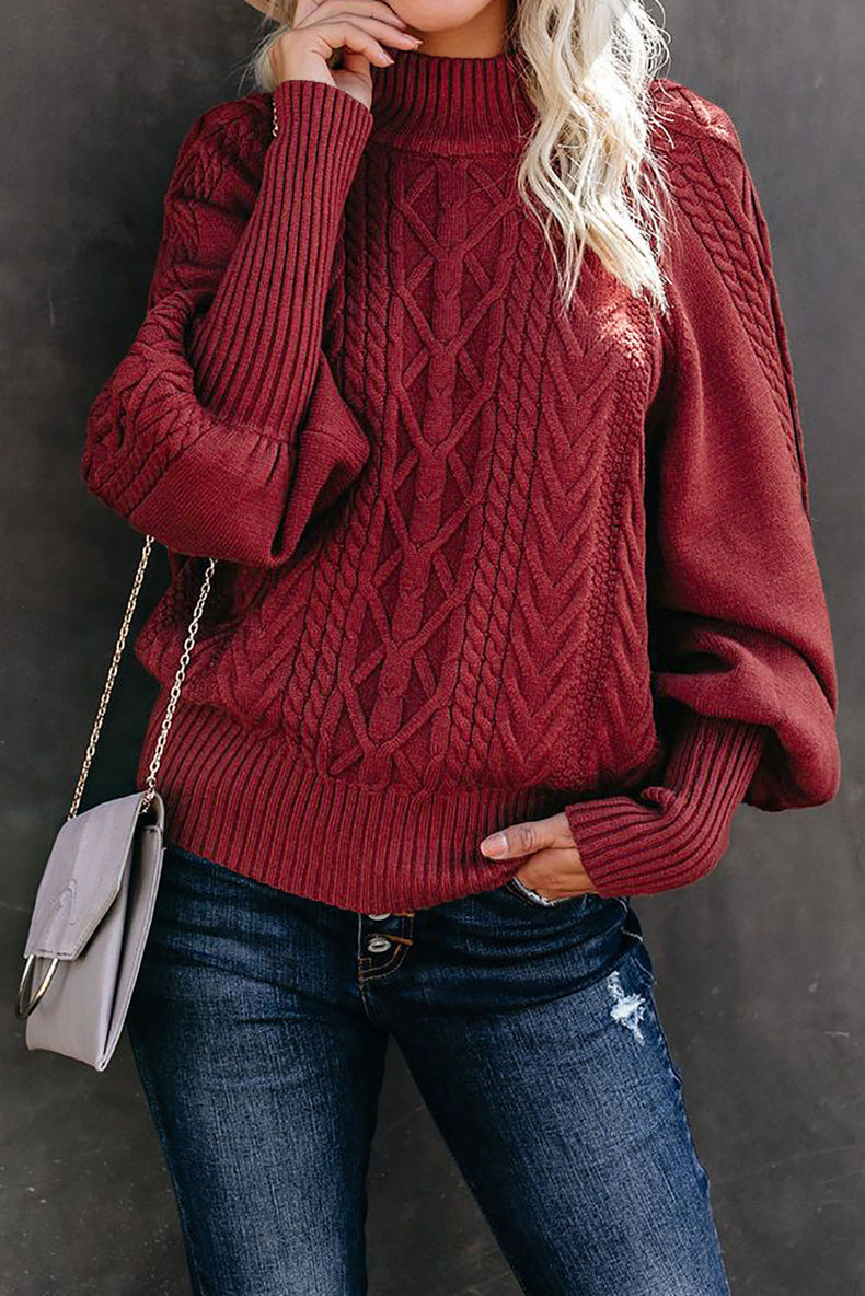 Women's Oversized Mock Neck Cable Knit Pullover Sweater