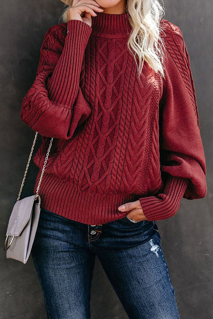 Women's Oversized Mock Neck Cable Knit Pullover Sweater