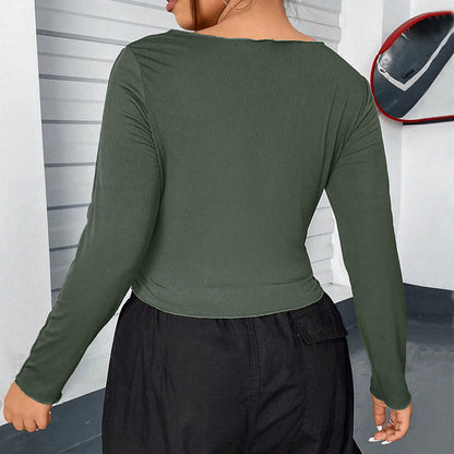 Women's Slim short design niche v-neck t-shirt women's long-sleeved inner bottoming shirt tops