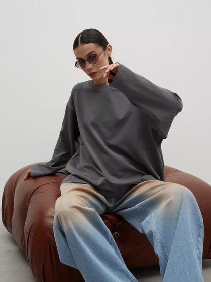Heavyweight Cotton Long Sleeve Crewneck Oversized T Shirt