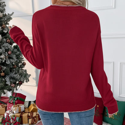 Christmas Bow Knit Sweater Oversized Holiday Pullover