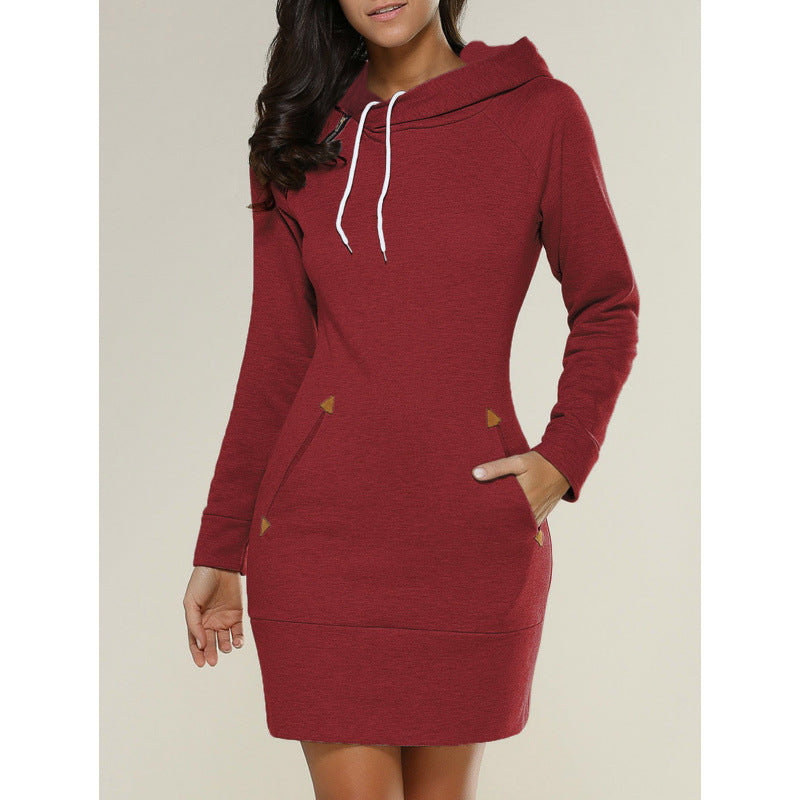 Women's Cowl Neck Hoodie Dress Long Sleeve Fleece Pocket