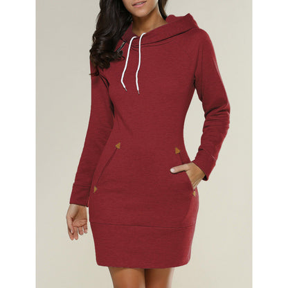 Women's Cowl Neck Hoodie Dress Long Sleeve Fleece Pocket