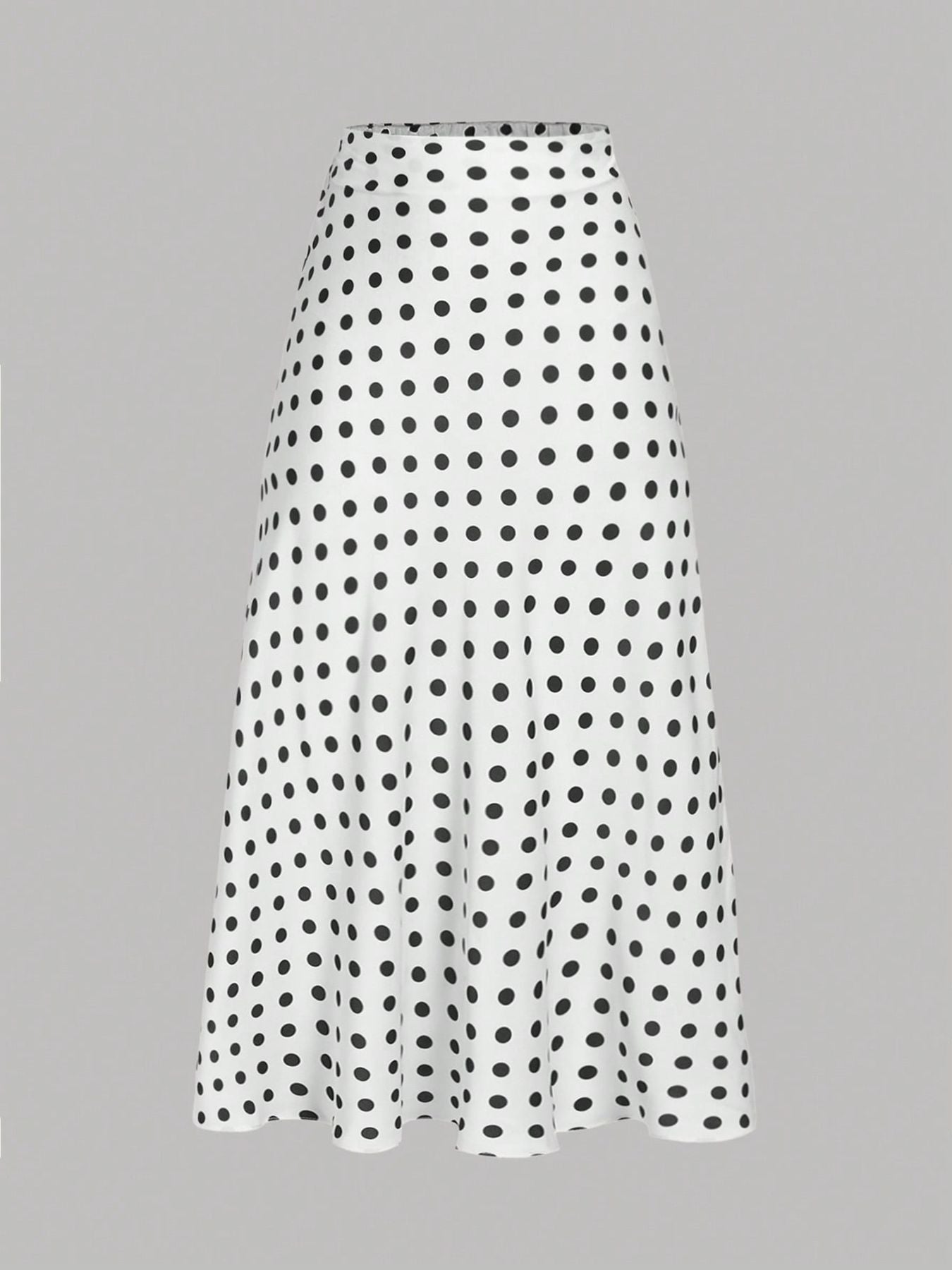 Polka Dot Satin A-Line Skirt Trendy Zip Midi Dress