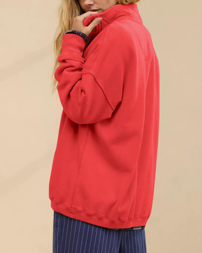 Half Snap Pullover Sweatshirt Oversized Long Sleeve