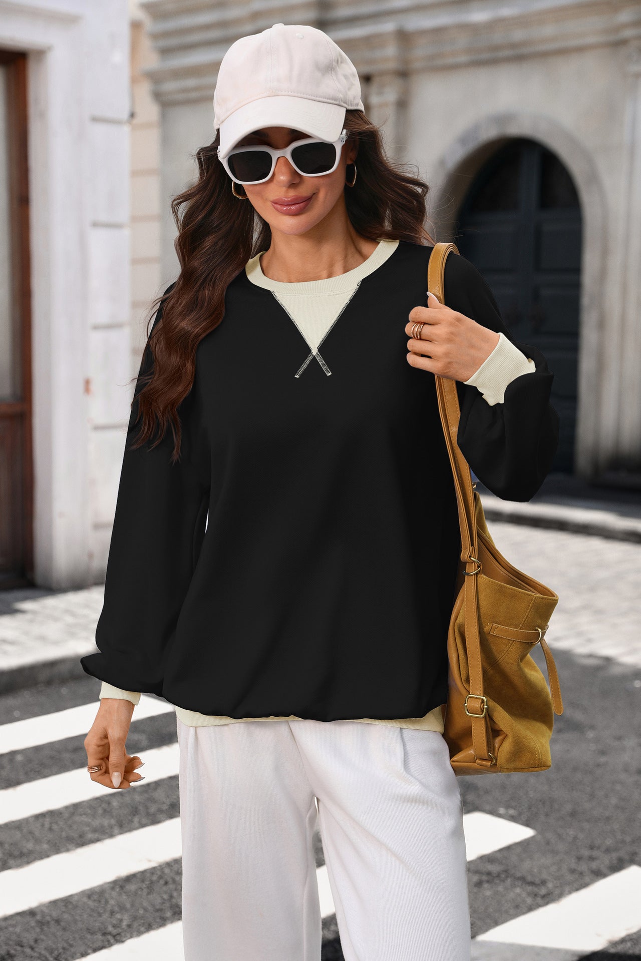 Colorblock Crewneck Sweatshirt Oversized Pullover