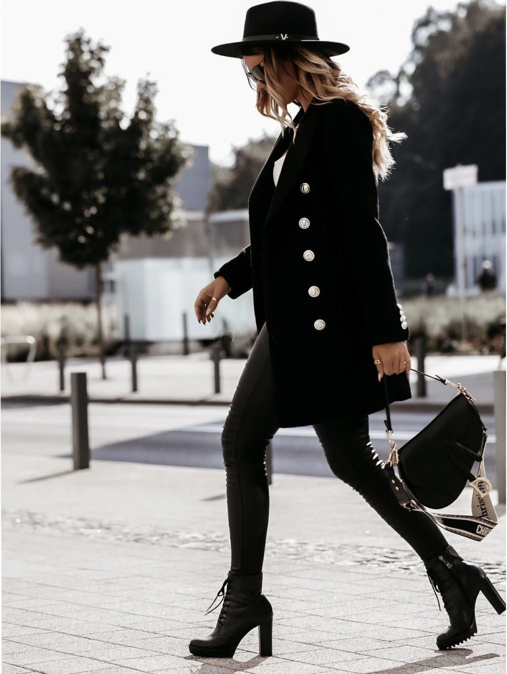 Womens Double Breasted Wool Blend Blazer Coat