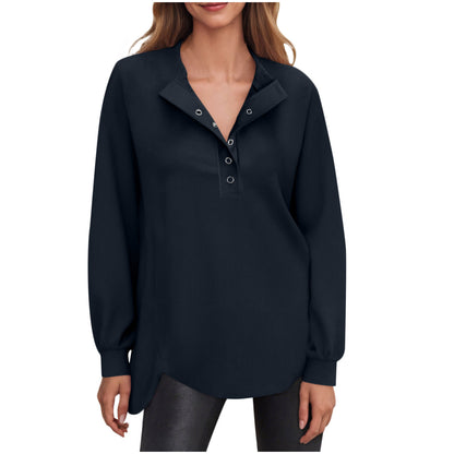 Women's Oversized Button Sweatshirt Long Sleeve Pullover