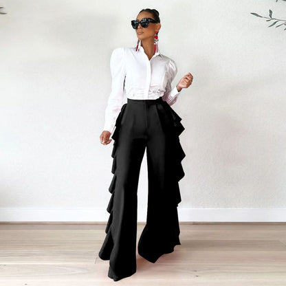 Women's Ruffle High Waist Wide Leg Pants Streetwear