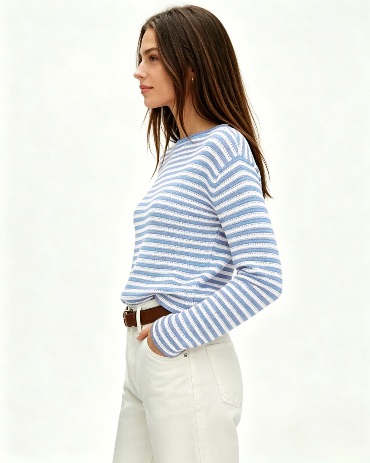 Striped Knit Sweater Round Neck Loose Pullover