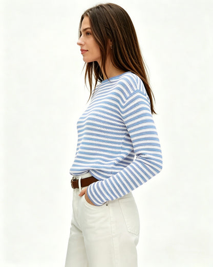 Striped Knit Sweater Round Neck Loose Pullover