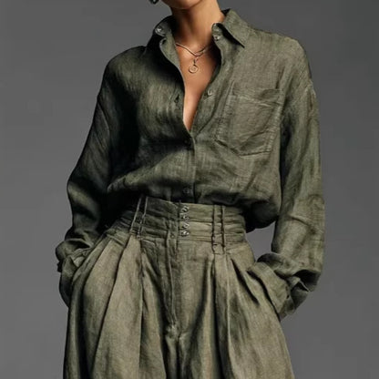 Women's Oversized Shirt Wide Leg Pants Two Piece Set