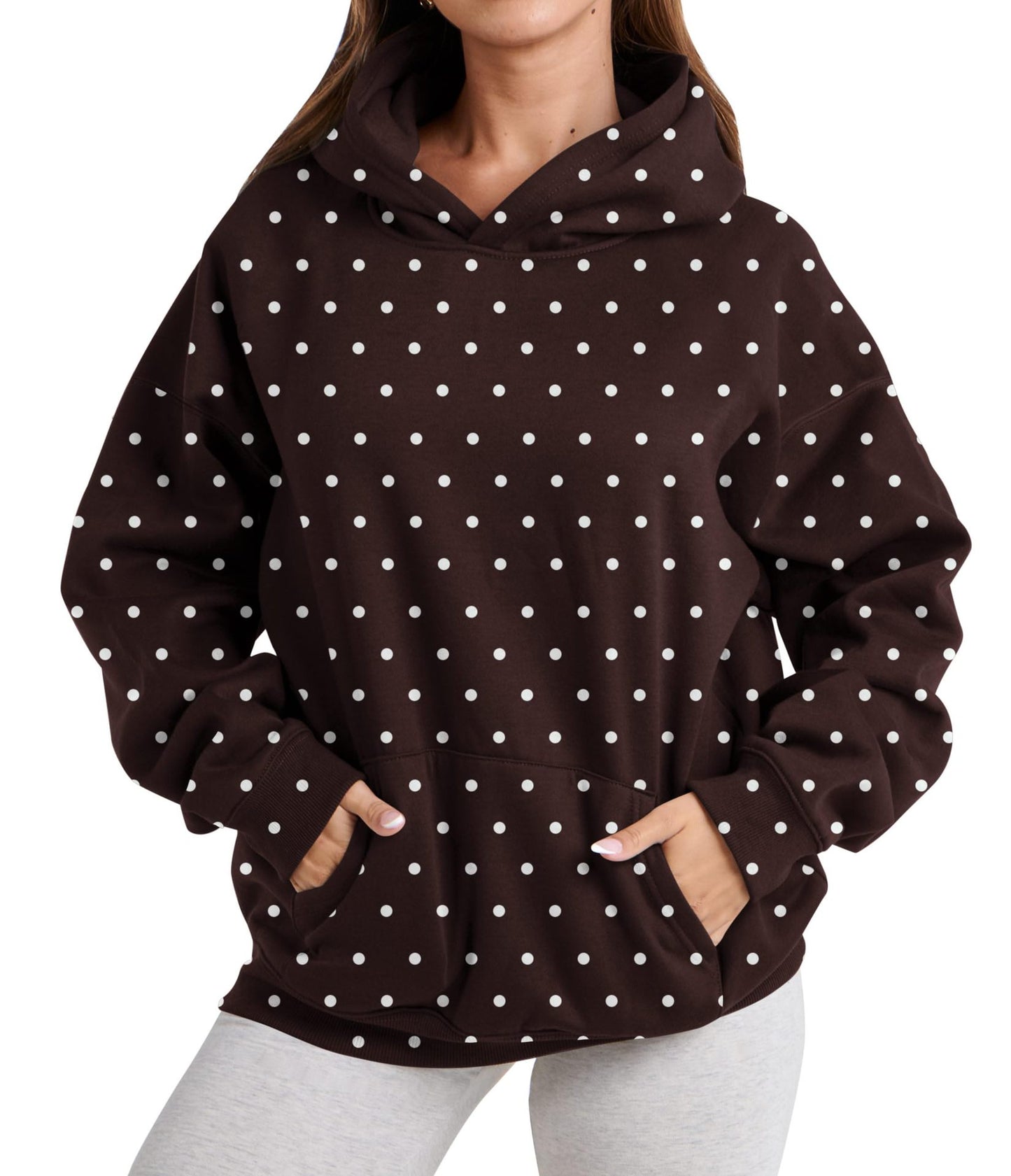 Polka Dot Hoodie Kangaroo Pocket Relaxed Fit Sweatshirt