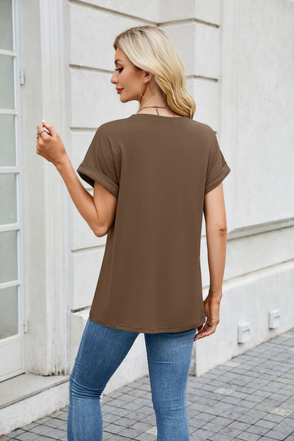 Solid Knit T Shirt Loose Fit Casual Custom Top