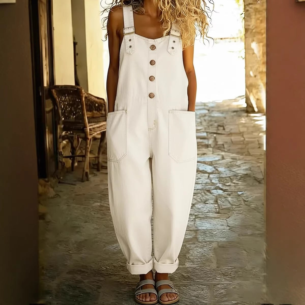 Women's Washed Denim Overalls Adjustable Strap Jumpsuit