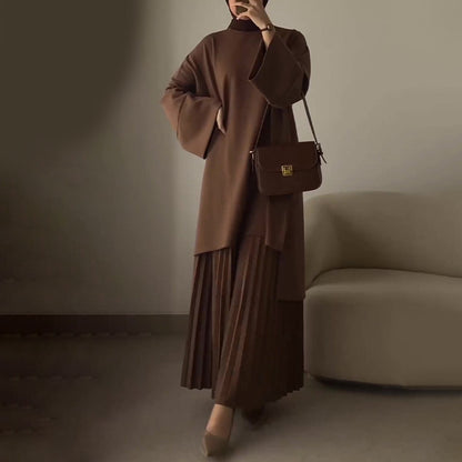 Women Oversized Sweatshirt Pleated Maxi Skirt Set