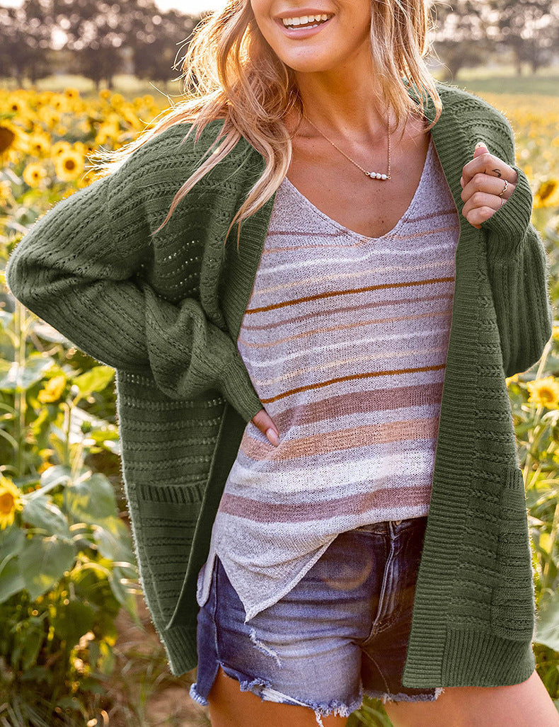 Women's Open Front Balloon Sleeve Cardigan with Pockets